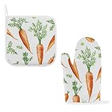 Lot de 2 gants de cuisine et maniques comprenant 2 gants de cuisine (18,3 x 27,9 cm), 1 manique (20,3 x 20,3 cm), le kit de gants de cuisson est parfait pour la cuisine, la pâtisserie et les grillades, un ensemble pour tous vos besoins quotidiens.