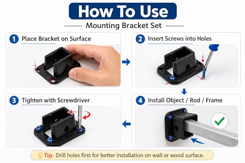 Image of Foldable Laptop Table Leg Mounts, Heavy Duty Plastic Brackets with Screws & Bolts | Adjustable Folding Table Leg Support (Pack 4)