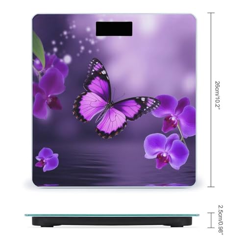 Báscula digital Purple Butterfly con cristal templado y pantalla LCD miniatura 2