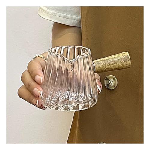 SDA287MZ Salsiera Piccola lattiera a Strisce in Vetro con Manico in Legno, misurino for caffè, salsiera Bricco Latte