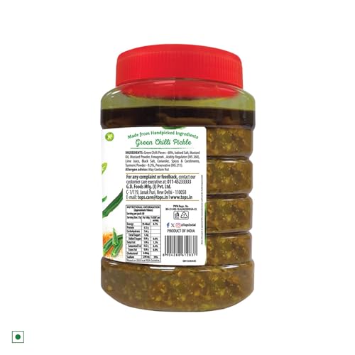 Image of TOPS Pickle Green Chilli -900 gm | Prepared with the goodness of Mustard Oil (Pack of 3)