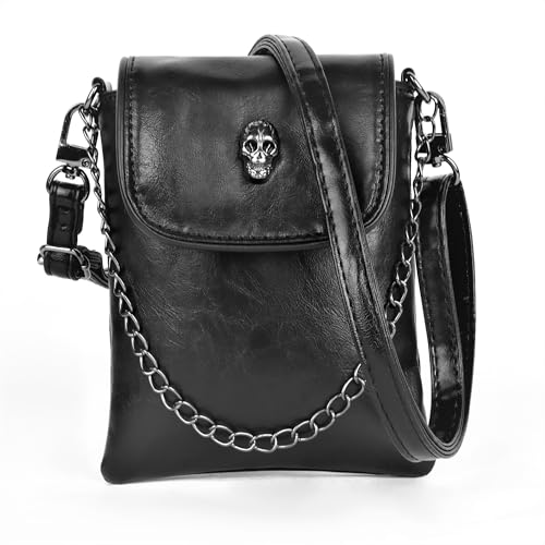 Iridsmole Sac à bandoulière pour téléphone fille, petit sac à bandoulière gothique, sac à bandoulière noir pour femme, sac à bandoulière en cuir à...