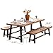Christopher Knight Home Bowman Wood Outdoor Picnic Table Set | Perfect for Dining, Brown + Black Rustic Metal
