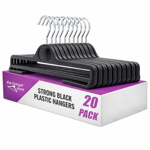 The Hanger Store 20 Black Plastic Coat Hangers with Bar for Trousers-Choose Pack Size & Colour