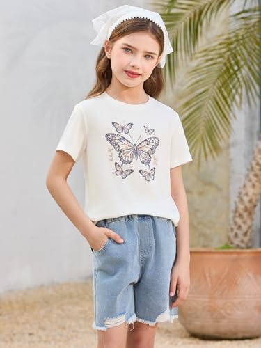 Image of Girls Short Sleeve T Shirts Kids Summer Tops Crewneck Tees 5-14 Years