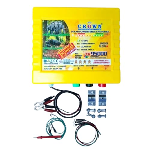 Crown Solar Power Fencing System, Thunder Power CR 63000 Agri Fence Energizer, 12V DC, 2.5–3 KM Range, LED Power Level Indicator, Zatka Green, IP65 ABS Console Box (Thunder Power Energizer CR 95000)