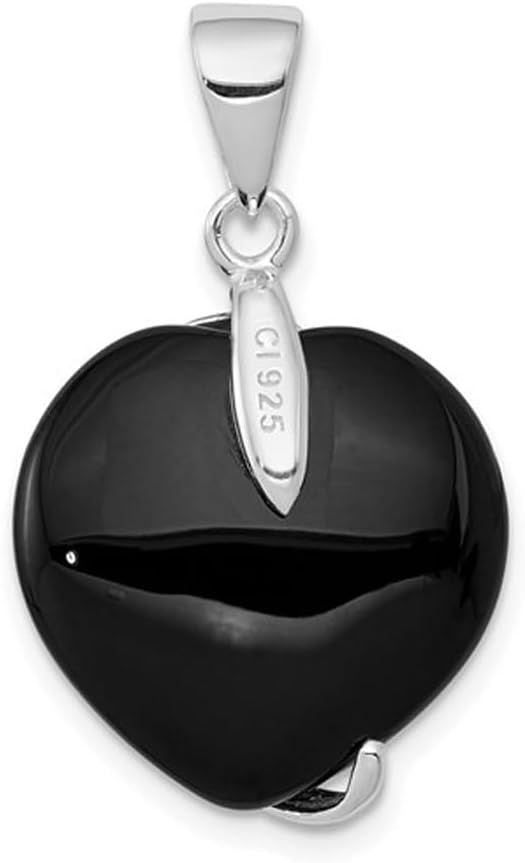 Sterling Silver Black Onyx Heart Pendant Necklace with Chain - Image 3