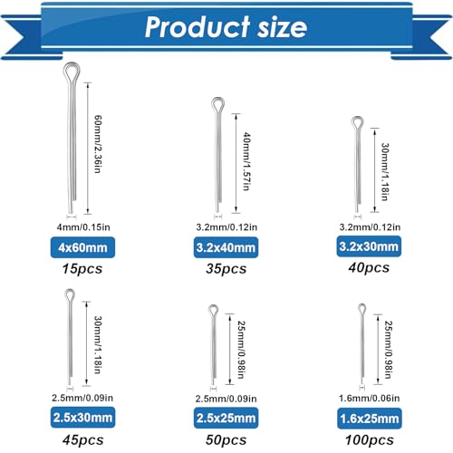 Image of 505Pcs Cotter Pin Assortment Kit - 304 Stainless Steel 13 Sizes Cotter Pins & R Clips Cotter Pin Set for Hitch Pin Lock Systems
