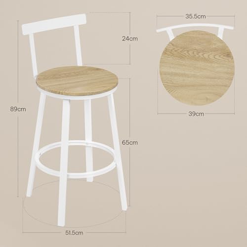Tabouret de bar lot de 4 chêne clair avec repose-pieds et dossier