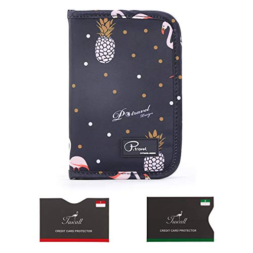 Cartera de Viaje para Documentos Porta de Pasaporte Tuscall Portadocumentos de Viaje Unisex con Bolsillos de Cremallera para Tarjetas de Crédito Identificaciones Monedas Billetes de Viaje (Flamingo)