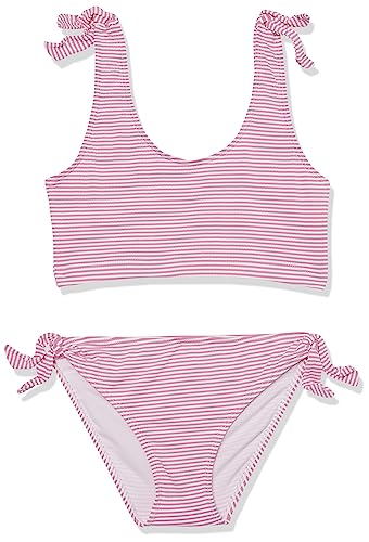 Snapper Rock Girls' Raspberry Stripe Tie Crop Bikini (Little Big Kids)