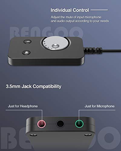 USB Sound Card 7.1 Channel BENGOO USB Audio Headset Headphone Aux Adapter with USB to 3.5mm Audio and Microphone Jack, External Stereo Sound Card for Gaming Headset, Windows, Laptops, PC, Mac, PS4