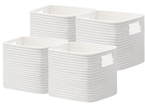 UBBCARE Storage Cubes 4 Pack, 11x 11x 7.8 Cube Storage Bin with Handles, Cotton Rope Baskets for Organizing, Woven Baskets for Shelf, Baby Nursery, Toy Storage, Closet, Classroom, White by UBBCARE - Used condition - US$17.51