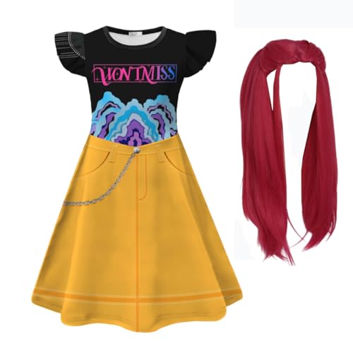 Photo de YuanDiann Huntrix Costume de cosplay pour enfant - Robe de jeu de rôle avec accessoires (masque, perruque, sac) pour Halloween, carnaval, fête anime, fille - Ensemble 3 # + perruque 160 cm
