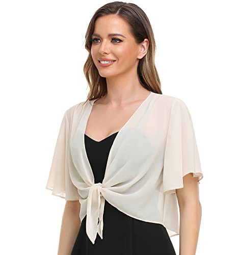 Image of Womens Shrug Chiffon Shawl Wraps Open Front Tie Top Cardigan for Evening Dress