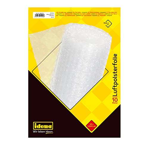 Idena 10400 - Luftpolsterfolie für Versand, Verpackung und Umzug, 40 cm x 10 m auf Rolle, 70 µ, transparent, 2 Stück