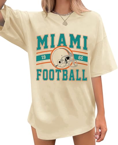 OCURHU Football Game Day Shirt Women Sunday Football Apparel Team Fans Tshirt Oversized Short Sleeve Graphic Tops Appricot S