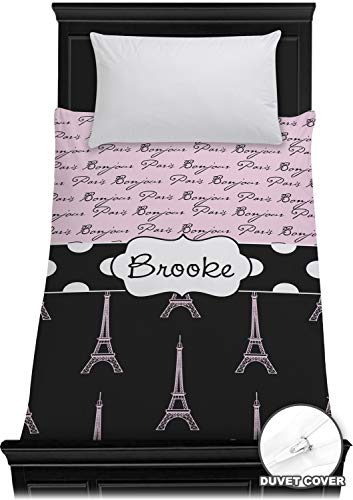 RNK Shops Personalized Paris Bonjour and Eiffel Tower Duvet Cover - Twin