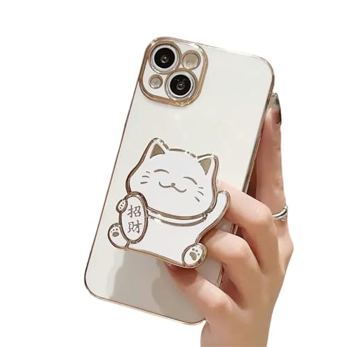 Étui iPhone 11 bleu avec support chat chanceux silicone - 3