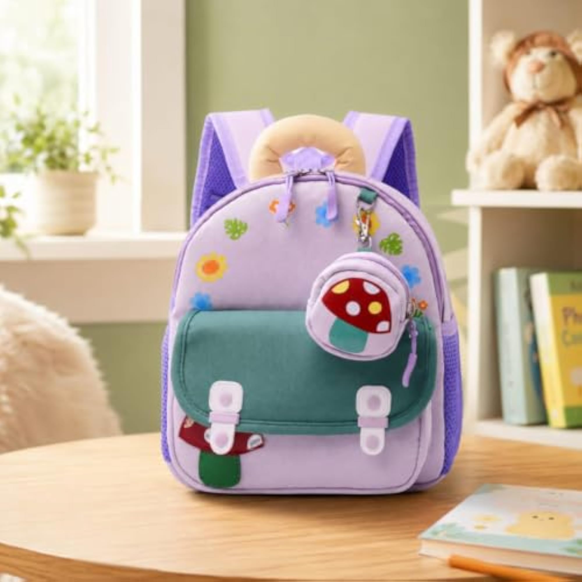 Flower Print Kids School Backpack with Detachable Pouch