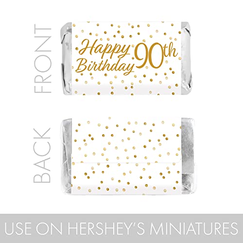 White And Gold 90Th Birthday Mini Candy Bar Wrappers - 45 Stickers #TOP3