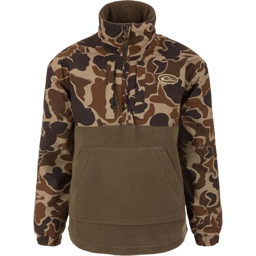 Drake Waterfowl Youth MST Eqwader DW3020 1/4 Zip Hunting Waterproof Breathable Fleece Lined Warm Jacket with Multiple Pockets, Old School, 16