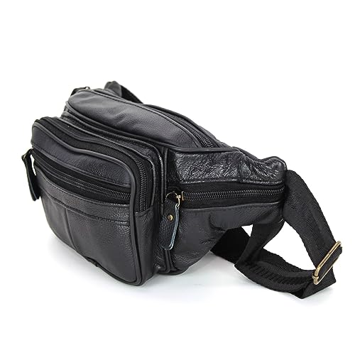Riñonera de cuero genuino para hombre mujer con cinturón ajustable bolso bandolera casual moderno vintage elegante de un hombro con 6 bolsillos, Negro , talla única, Riñonera de plata