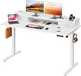DEVAISE 55×28 Inch Electric Standing Desk with Drawers, Computer Desk with 3 Adjustable Height, Storage Shelf and Built-in USB Outlet, Memory Preset, Sit to Stand Desk for Home Office, White