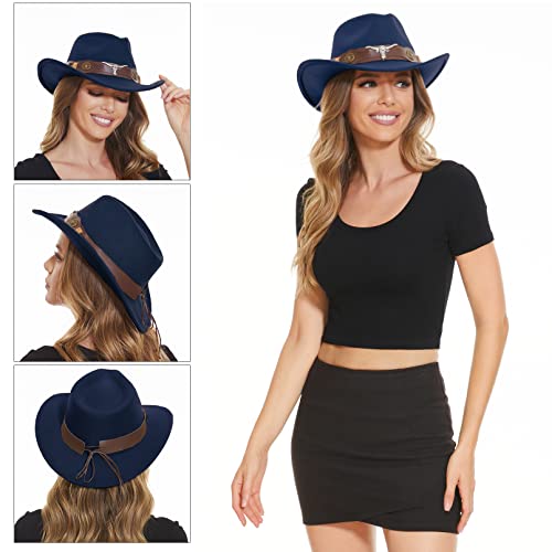 Rainflowwer Cowboy Hat Men, Royal Blue Cowboy Hat For Women, Western Style Hat With Wide Belt Wide Brim #TOP3