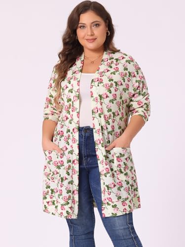 Image of Agnes Orinda Women's Plus Size Lightweight Cardigan Casual Soft Long Sleeve Floral Knit Cardigans with Pockets