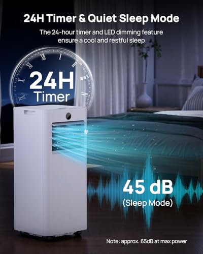 Mobiles Klimagerät 9000 BTU, Klimaanlage Mobil mit Abluftschlauch, Kühl- Ventilations- Entfeuchtungs- Schlafmodus Alle- in- 1, Digitalanzeige & Fernbedienung, 360° Rollen, 24H Timer, inkl. F-8