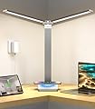 HSicily LED Desk Lamp with Wireless Charger, Double Head Desk Lamps for Home Office, Bright Desk Lamp with USB Charging Port for College Dorm Room, 5 Light Modes Desk Light with Timer, Night Light