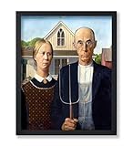 Poster Master Vintage Grant Wood Poster - Retro American Gothic Painting Print - Social Realism Art - Gift for Him, Her, Man, Woman - Wall Decor for Home, Office, Farmhouse - 8x10 UNFRAMED Wall Art