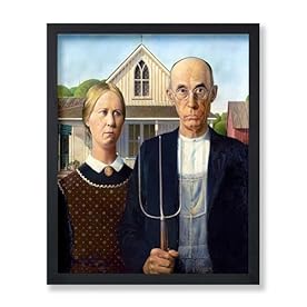 Poster Master Vintage Grant Wood Poster - Retro American Gothic Painting Print - Social Realism Art - Gift for Him, Her, Man, Woman - Wall Decor for Home, Office, Farmhouse - 11x14 UNFRAMED Wall Art