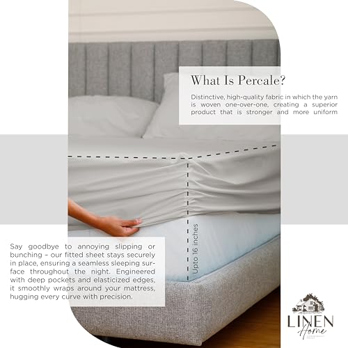 Image of Linen Home 2-Pack Full Sheet Set, 100% Cotton Percale Bedding, 8-Piece Value Bundle, Deep Pocket Cooling Bed Sheets for Hot Sleepers, Breathable & Crisp Hotel Quality, Long-Staple Cotton, Silver