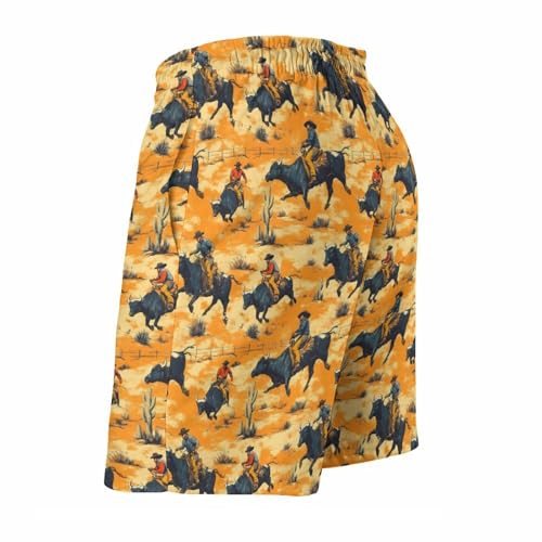Mens Swim Trunks, Western Cowboys Riding Bulls Print Swim Shorts with Mesh Lining Swimwear Bathing Suits Quick Dry4
