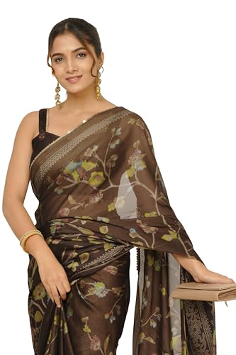 Image of MIRCHI FASHION Saree for Woman Chiffon Colorblock with Foil Work | Shimmer Festive Women's Sari for Wedding Functions and Ceremonies