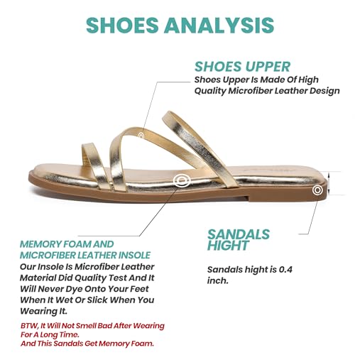 Image of NianEr Womens Microfiber Leather Memory Foam H Sandals Summer Shoes Slides | Flat, Comfortable, Slip On, Dressy, Dress, Beach, Vacation, Designer, Comfy, Casual, Bridal, Church, Boho, Office, Work