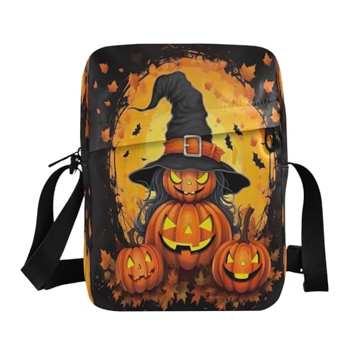 Crossbody Bag Halloween Pumpkin Messenger Bag for Women Men Purse Shoulder Bag Satchel Bag with Adjustable Strap 202a1073