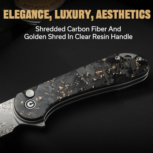 Image of CIVIVI Elementum II Pocket Folding Knife, 2.96 inch Damascus Blade Knife with Deep Carry Pocket Clip for EDC Camping Hiking Hunting C18062P-10