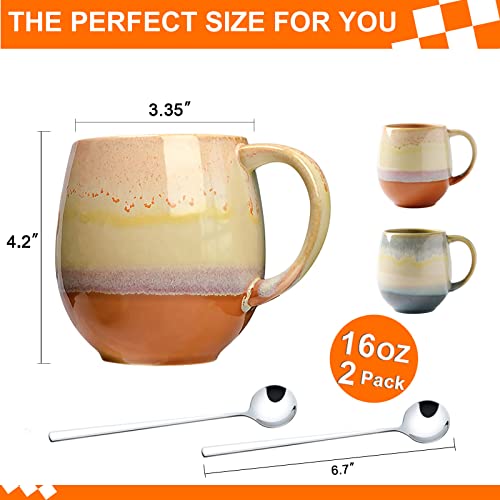 Large Coffee Mugs 16 Oz For Men/Women, Vivimme Coffee Mug Set With Spoons, 2-Pack Ceramic Tea Mug For Soup, Hot Cocoa, Funny Tea Cups For Office And Home, Coffee Mugs For Couples, Engagement Gifts #TOP1