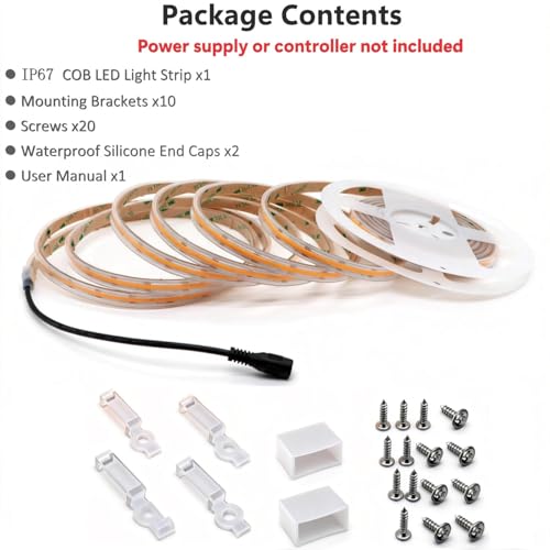 Tira de LED COB impermeable IP67 16.4 pies 3000K 480 LEDs/m miniatura 7