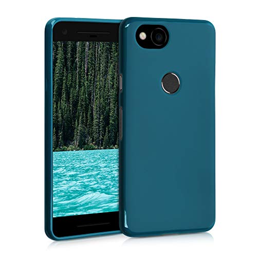 kwmobile Funda para Google Pixel 2 Carcasa - Ultrafina de TPU y Silicona con Bordes elevados anticaídas - petróleo Mate