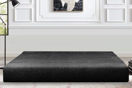 Image of Los Angeles Foldable Four Seater Sofa Cum Bed, Sofa Bed 6 X 6 Feet Jute Fabric Washable Cover- Including Cushion Perfect for Living Room - Black