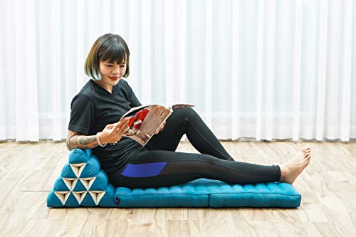 Leewadee Foldout Triangle Thai-Cushion Floor-Seat with Back-Rest TV Pillow Lounge-r Foldable Out-Door Mattress, 45x20x16 inches, Kapok, Light Blue
