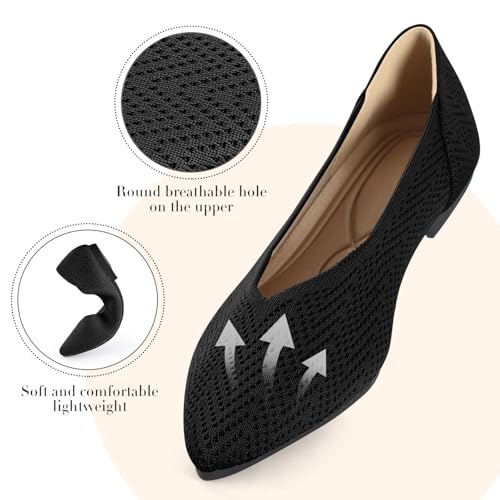 Flats for Women Pointed Toe Knit Ballet Comfortable Dressy Washable Flat Shoes3