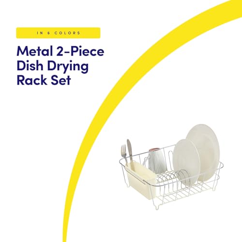 Dish Drying Rack & Cutlery Holder 2 Piece Set - Compact Sink-Fitting Dish Drainer with Rubberized Undercoating, Space-Saving Kitchen Organizer for Plates, Cups, Bowls & Utensils in Sink, Ivory - Thumbnail 2