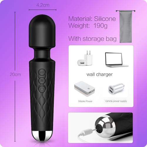 Image of SANJIANKE Vibrator Wand,Adult Sex Toy, G Spot Dildo, Clit Vibrator, Sex Vibrators,Clitoris Stimulation,with 8 Speeds & 20 Patterns, Quiet,Water-Resistant,Female Personal Wand Massager (Black)