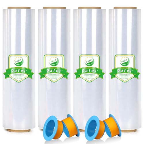 PAFEI 18" x 1500' Plastic Stretch/Shrink Wrap Roll - 80 Gauge Industrial Shrink Wrap for Moving, Heavy Duty 800% Stretch for Pallets, Packing, Shipping&Furniture Protection-4 Rolls by pafei - Used condition - US$48.25