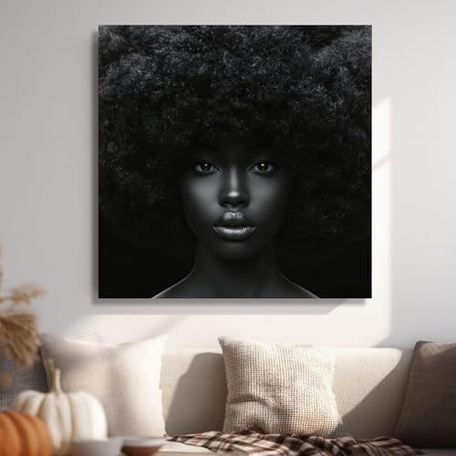 Toile cheveux afro célébration beauté noire tableau monochrome maison